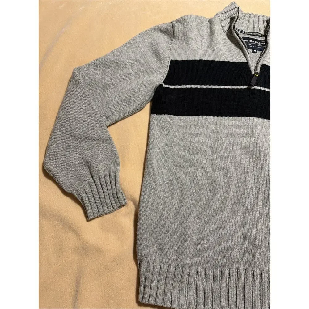 NAUTICA Jeans Co. Men's Navy Blue & Gray Block Quarter Zip Sweater Size XL